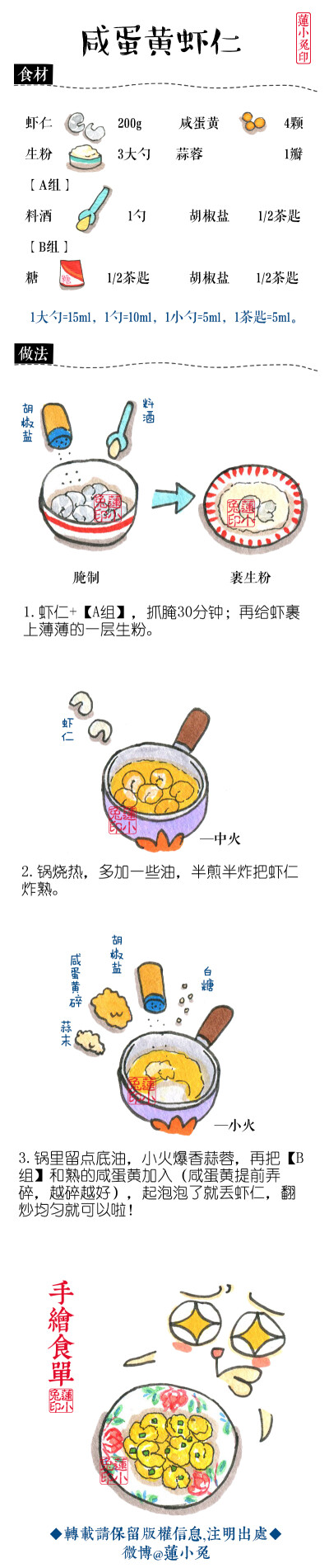 【咸蛋黄虾仁】妹妹喜欢吃咸蛋黄，就做了这个。虾可以炸的更酥一点比较香，整只虾带壳子炸，做完会更香。（不过要炸的够酥脆，不要只是炸熟了，问我咋不香不脆内[坏笑]）