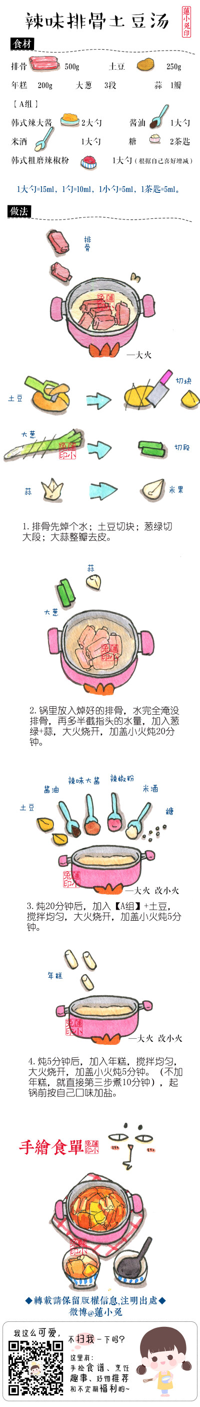 【辣味排骨土豆汤】虽然天气还是很热，但是很想喝这种热乎乎辣乎乎的排骨汤！泡饭吃也不错！