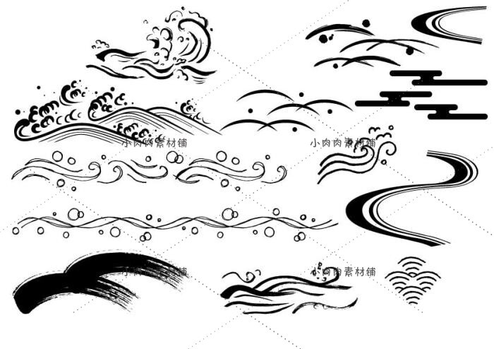 中式古风日式古典水波海浪传统水墨波纹图案AI PNG设计素材png382