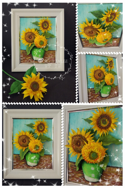 粘土浮雕画 梵高的三朵向日葵