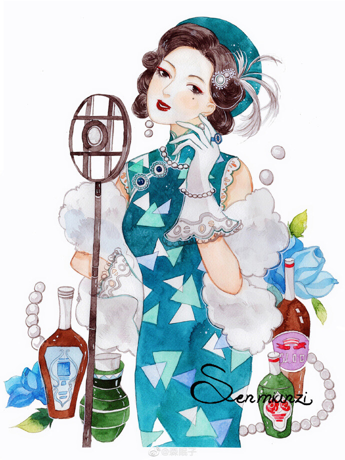 旗袍美人 ~ 水彩 人物 插画 By_画师森眠子