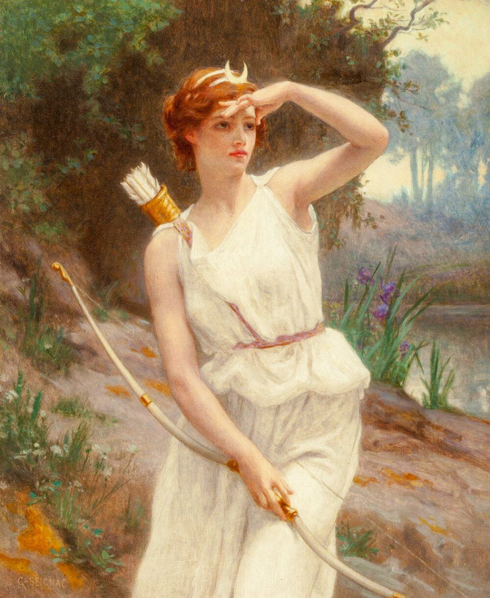 在希腊神话中狩猎女神黛安娜是宙斯和提坦女神勒托的女儿,太阳神阿