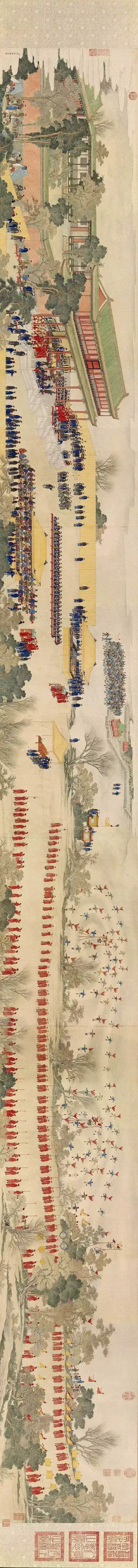 《紫光阁赐宴图》是清乾隆时期的画作，由宫廷画家姚文翰绘画，尺幅纵45.7cm，横486.5cm，现收藏于故宫博物院。而作者姚文翰，是顺天（今北京）人，乾隆八年1743成为宫廷画家。擅长人物、山水。其道释人物可与丁观鹏…