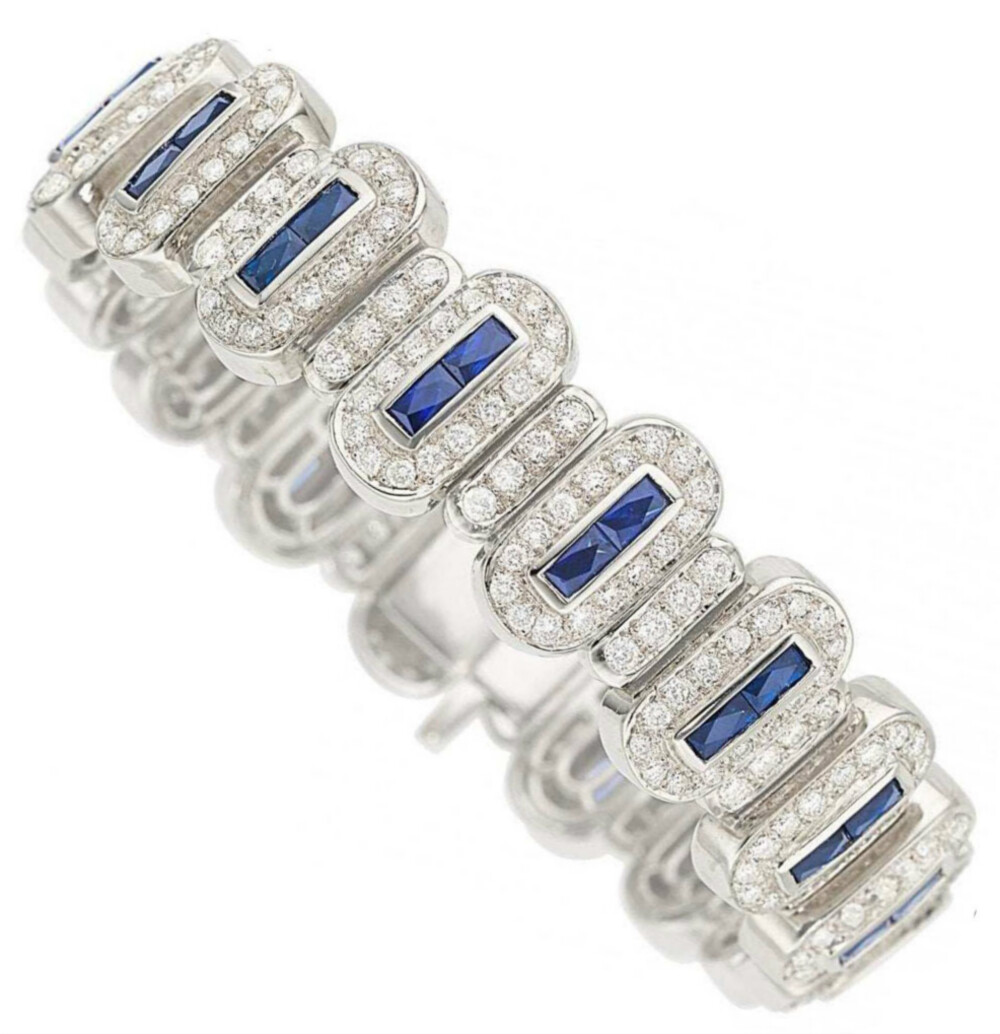 钻石配蓝宝石、白金手镯，Heritage Auctions 2019秋季珠宝拍卖会