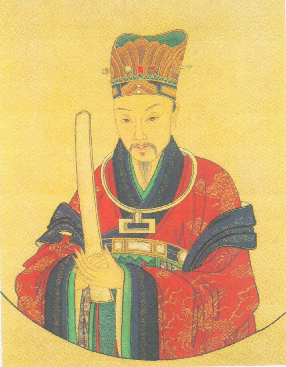 严嵩像
严嵩（1480年—1567年），字惟中，号勉庵、介溪、分宜等，汉族江右民系，江西新余市分宜县人，弘治十八年（1505年）乙丑科进士。他是明朝著名的权臣，擅专国政达20年之久，累进吏部尚书，谨身殿大学士、少傅兼太子太师，少师、华盖殿大学士。63岁拜相入阁。严嵩书法造诣深，擅长写青词（实为他人代笔）。
《明史》将严嵩列为明代六大奸臣之一，称其“惟一意媚上，窃权罔利”。 透过戏曲和文艺作品、历史典籍，严嵩的奸臣形象已深入民间。