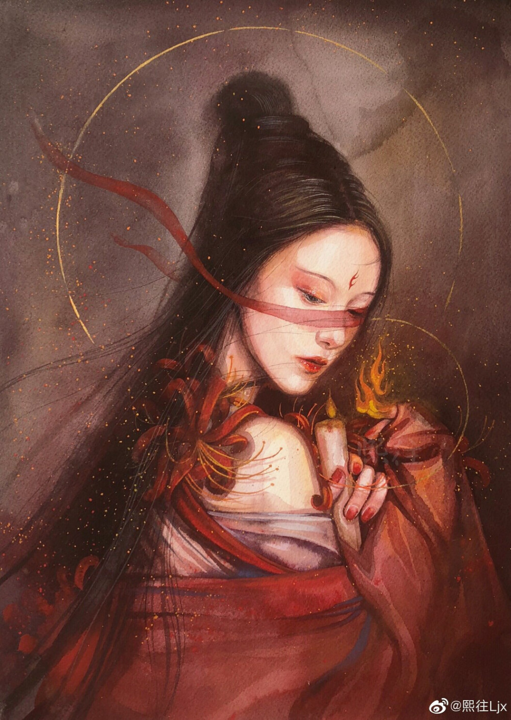 水彩古风人物手绘， 作者：熙往Ljx ​