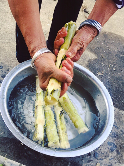 进屋就是热腾腾的一桌饭
下了桌鸦哥就给砍甘蔗、杀柚子