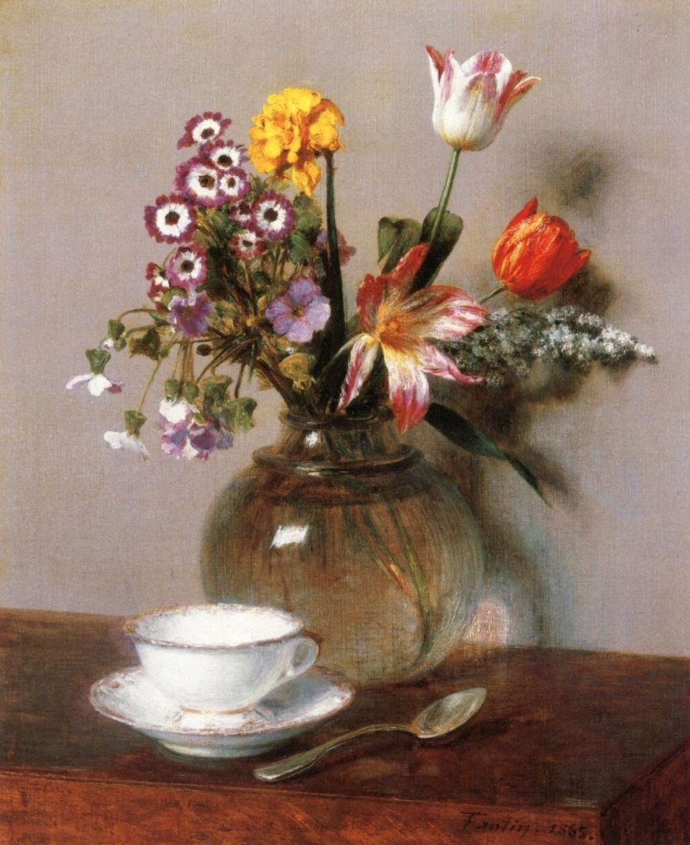 Henri Fantin-Latour （1836–1904）
亨利·方坦.拉图尔是法国艺术家，以其花卉静物画和群体肖像画而闻名。
玫瑰是花卉画家技艺的最高考验。他对玫瑰以及花卉的处理尤为感性和敏感，花的插法，物品的摆放位置，构图，光线都是他所考虑的......
（p：玫瑰在维多利亚时代的英格兰广受欢迎，也为拉图尔的花卉画提供了稳定和可靠的市场。）