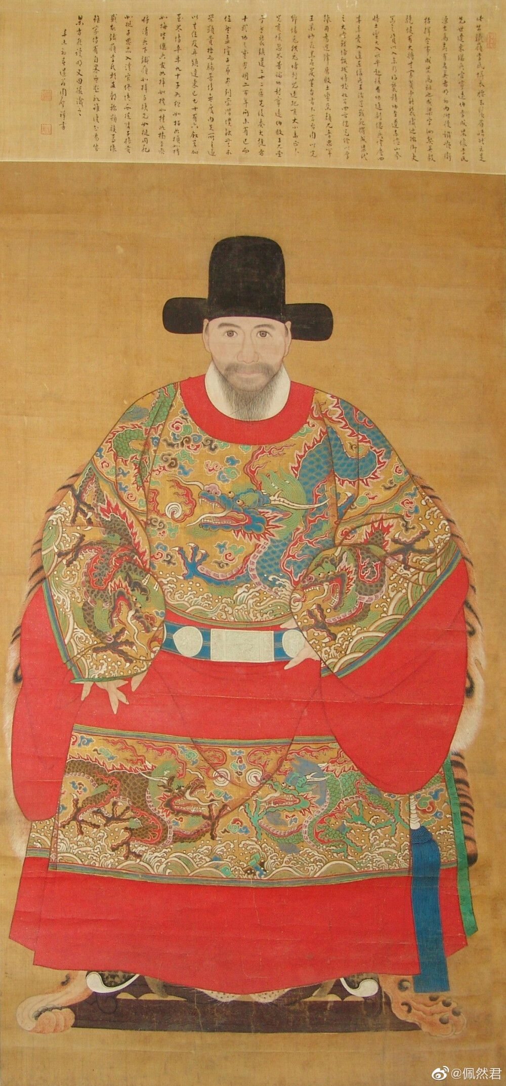 明人画李成梁像轴，绢本设色，164x93.2cm，首都博物馆藏。蟒衣玉带。