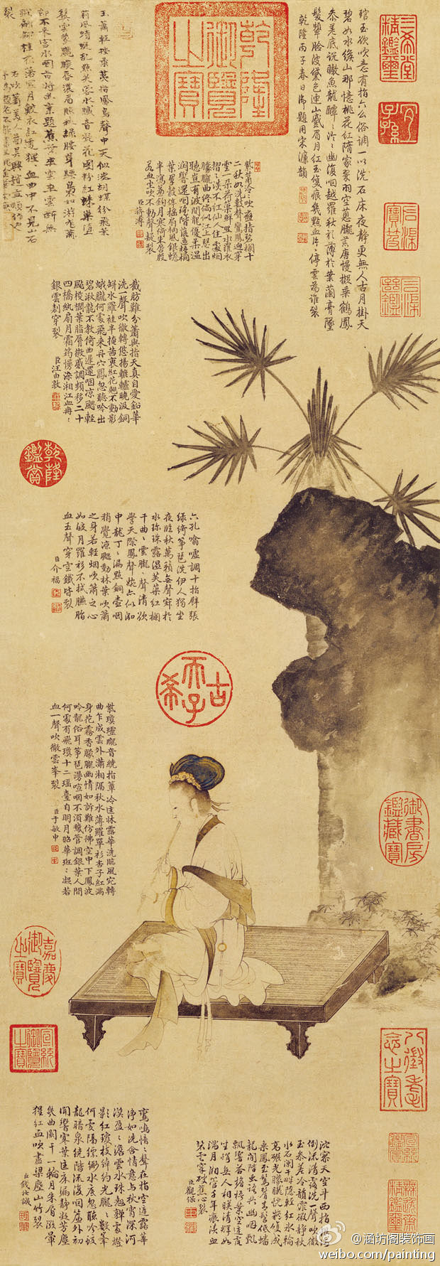 《吹萧仕女图》元朝 赵孟頫 号松雪道人，今浙江湖州人。元代著名画家，楷书四大家之一。赵孟頫博学多才，能诗善文，懂经济，工书法，精绘艺，擅金石，通律吕，解鉴赏。特别是书法和绘画成就最高，开创元代新画风，被称为“元人冠冕”。他也善篆、隶、真、行、草书，尤以楷、行书著称于世。