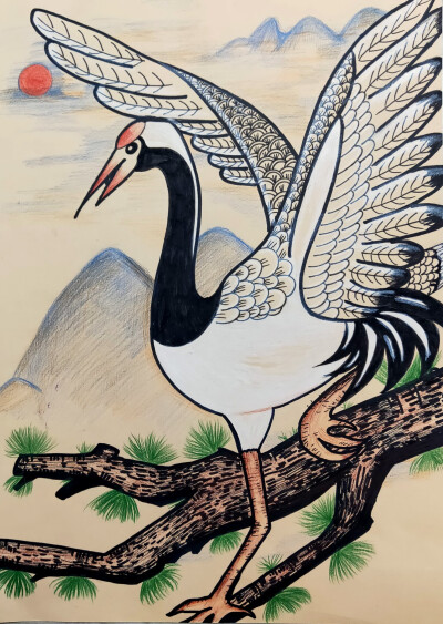 中级班6-8岁范画线描水粉重彩油画棒