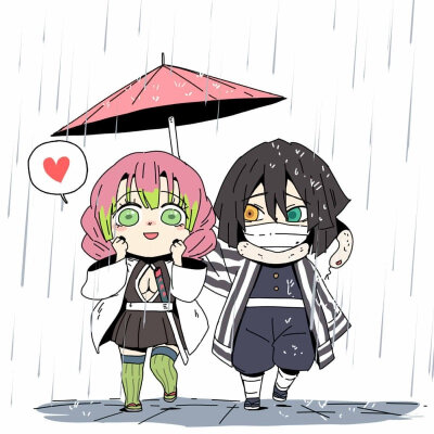 「九柱vs雨天」，又迫害义勇！哈哈哈哈每一张都好可爱(fb:Mïïn敏 ​​​​) 