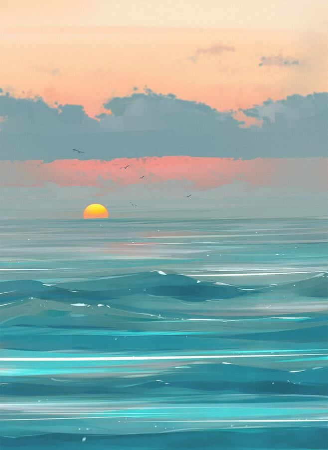 乌克兰的插画师Aenami,以他独特的作画技巧,描绘出夕阳将落时绚丽奇诡的暮色,ta的画作仅是用寥寥的几笔就勾勒出黄昏时云层变幻的奇诡与壮阔。