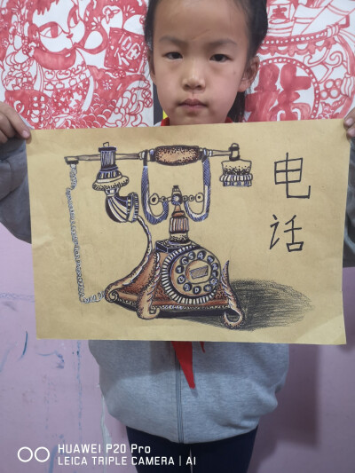 线描电话，黑白画