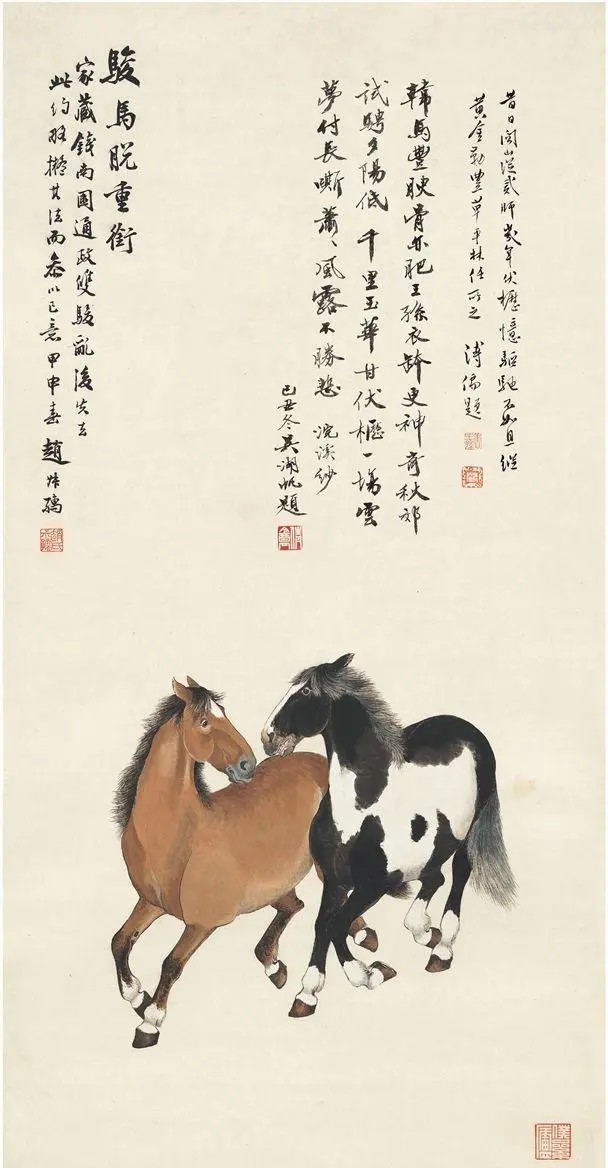 赵叔孺《鞍马画》
原名润祥，字献忱、叔孺，后易名时棢，号纫苌，晚年自号二弩老人，以叔孺行世。清末诸生，曾任福建同知。