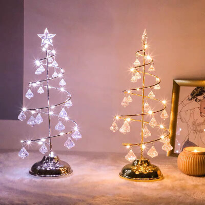 迷你小圣诞树摆件家用桌面装饰彩灯水晶小夜灯场景布置圣诞节礼物