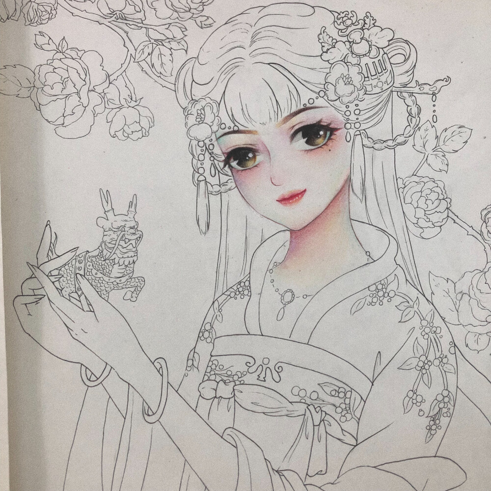 古风插画人物彩铅