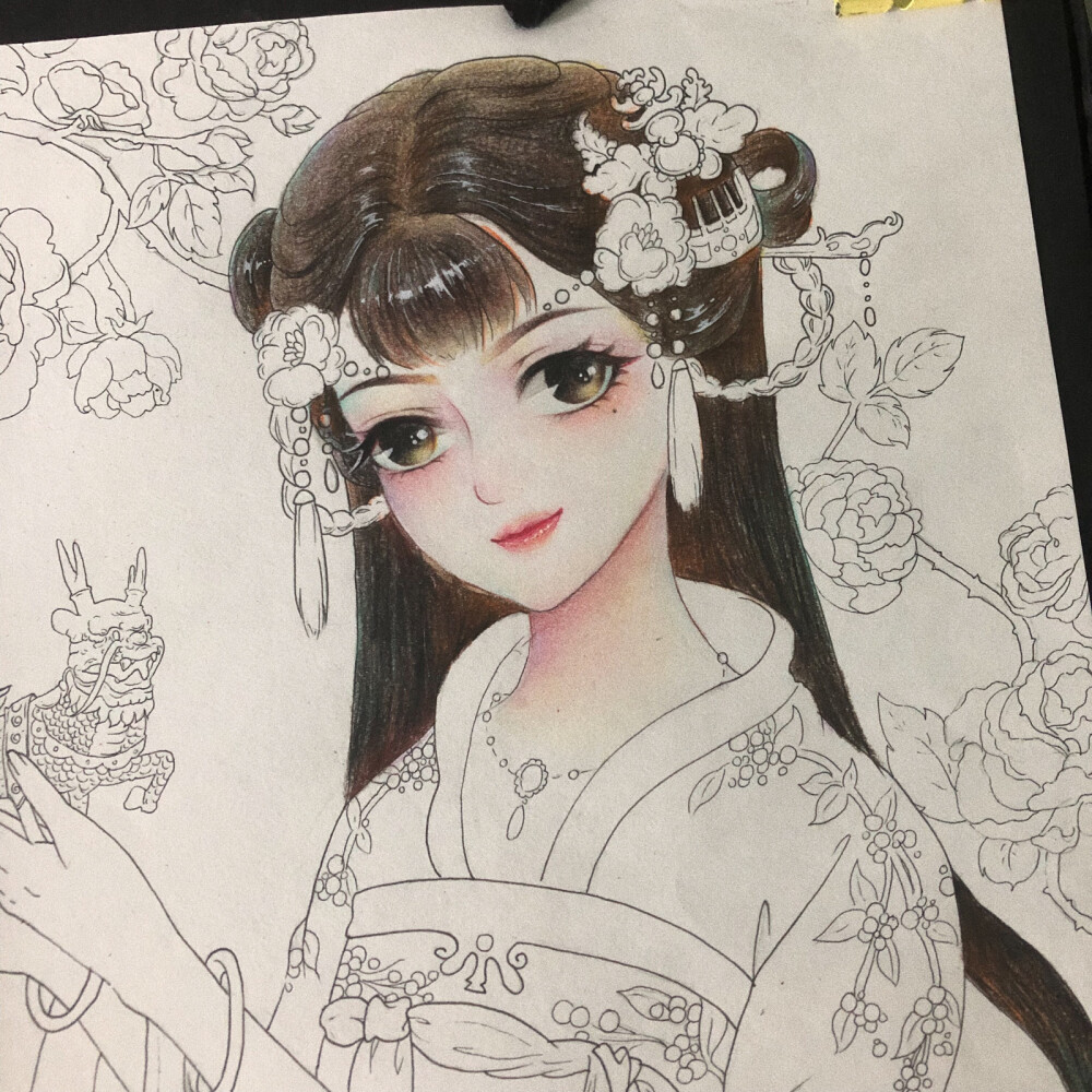 古风插画人物彩铅