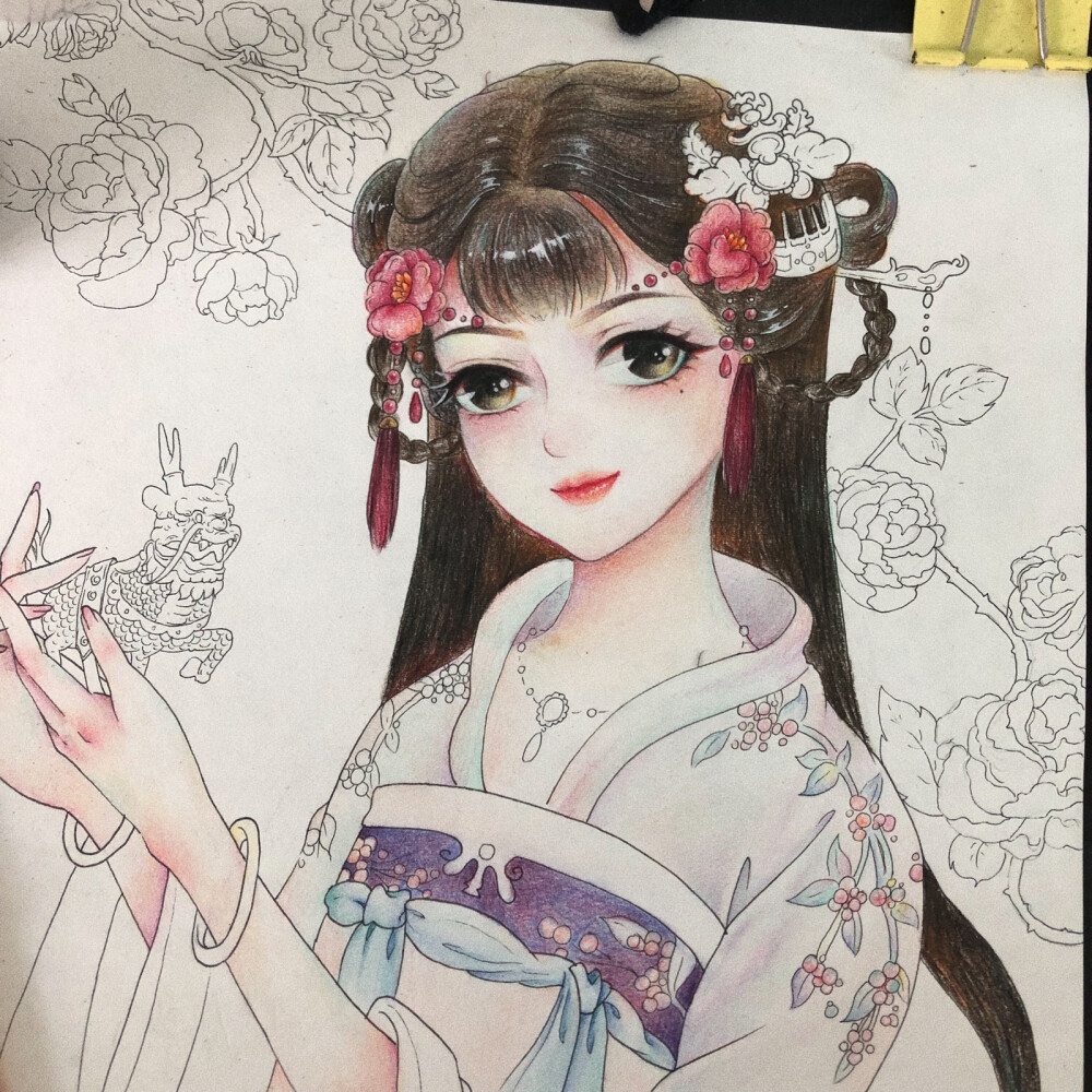 古风插画人物彩铅