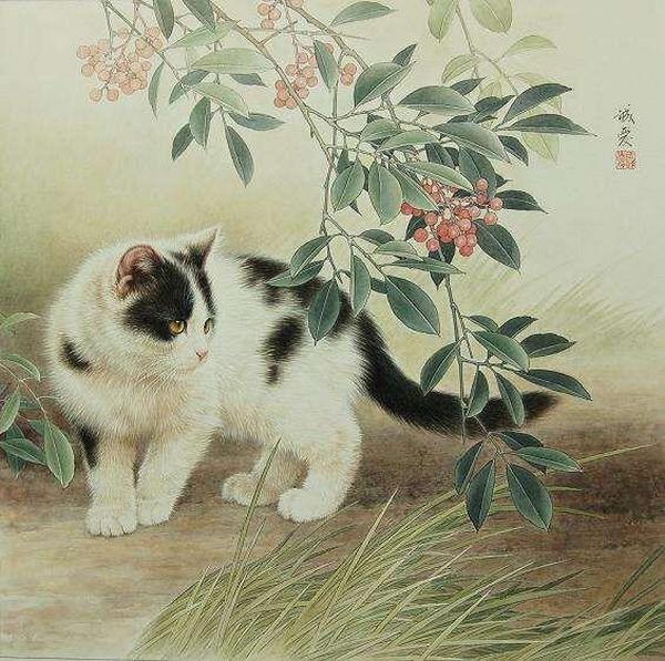 猫咪 工笔画 画家邢诚爱作品