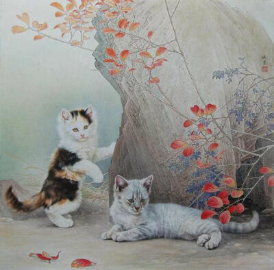 猫咪 工笔画 画家邢诚爱作品