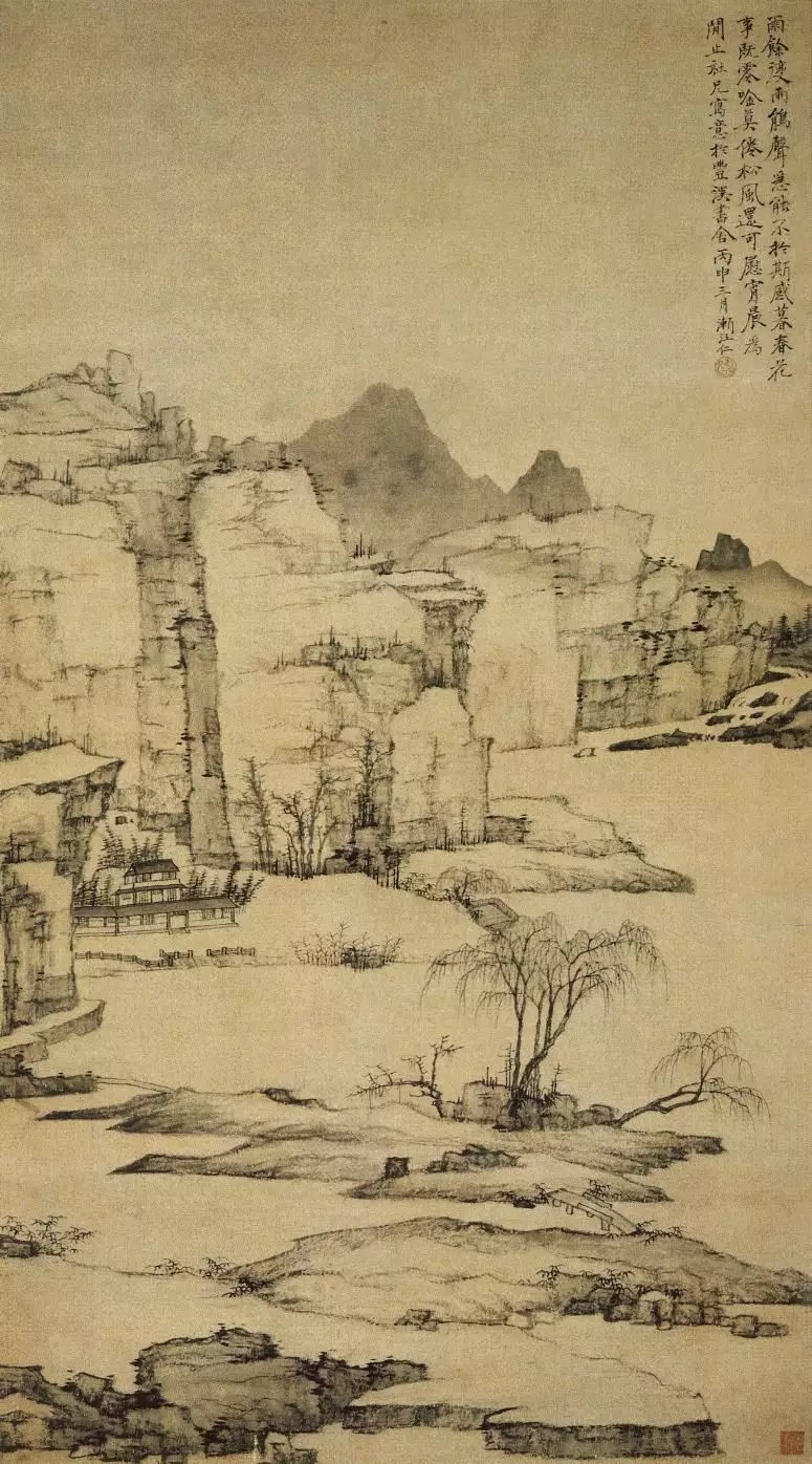 ▲ 新安画派始祖弘仁的画作。弘仁(1610—1664)，本名江韬，明亡后削发为僧，改名弘仁，徽州歙县寒江村人。