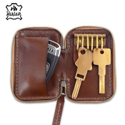 头层牛皮钥匙包 实用拉链款汽车钥匙包 结合钱包功能