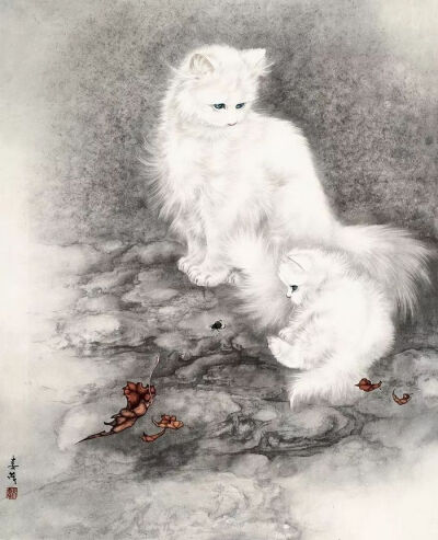 工笔猫咪，每一只猫都生动传神，活泼可爱 ~ 画家米春茂作品