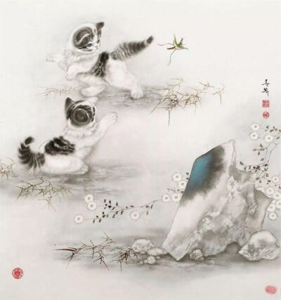 工笔猫咪，每一只猫都生动传神，活泼可爱 ~ 画家米春茂作品