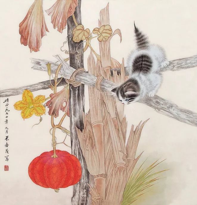 工笔猫咪，每一只猫都生动传神，活泼可爱 ~ 画家米春茂作品