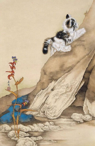 工笔猫咪，每一只猫都生动传神，活泼可爱 ~ 画家米春茂作品