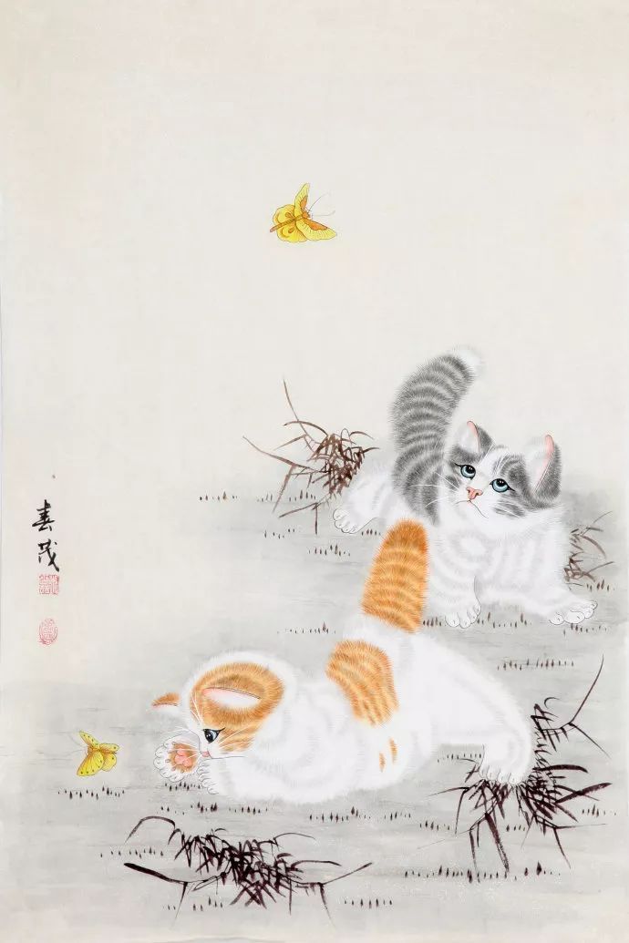 工笔猫咪，每一只猫都生动传神，活泼可爱 ~ 画家米春茂作品