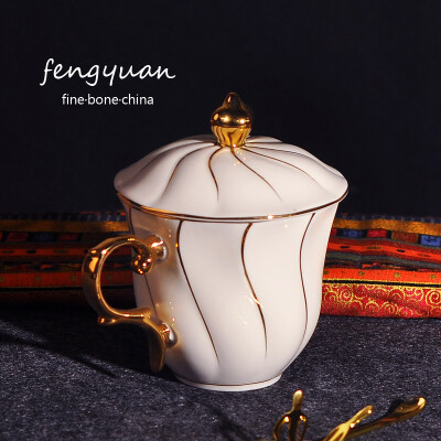 陶瓷杯带盖带勺马克杯欧式新骨瓷杯子陶瓷 家用办公室茶杯喝水杯