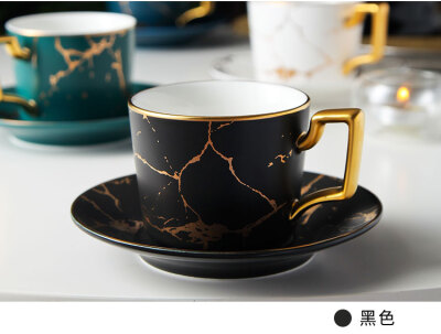 北欧咖啡杯ins风家用陶瓷英式杯碟创意大理石纹金边咖啡杯碟欧式
