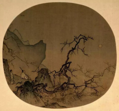 《月下赏梅图》   马远 
南宋，团扇，绢本设色，25.1×26.7cm
