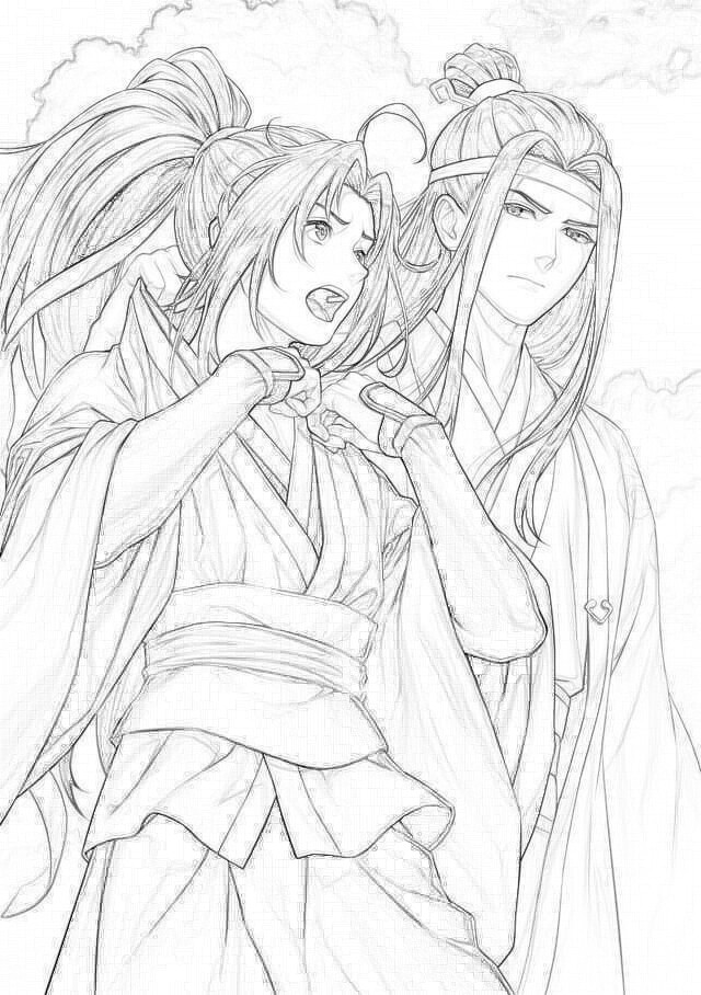 魔道祖师黑白线稿图片