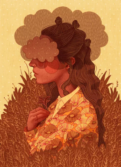 作者：Chantal Horeis
这套插画均为中心构图，主体（女孩）在中心，植物等装饰环绕在周围，纹理叠加使画面富有质感，背景及人物有明确的明暗关系以拉开前景后景的距离。
女生头像