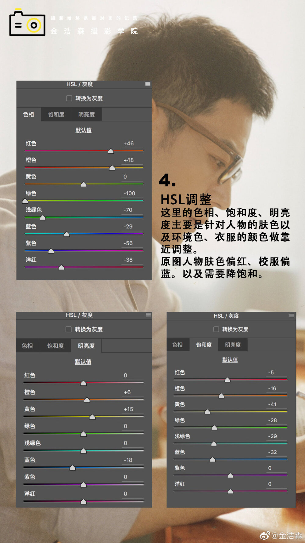 干货｜教你调出胶片电影感色调。 ​
cr@金浩森摄影学院 