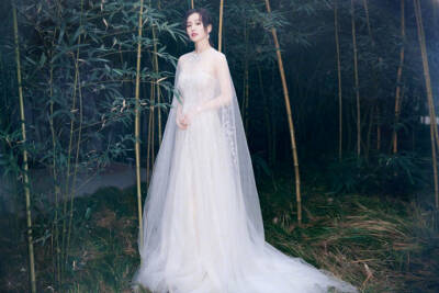 刘诗诗 BAZAAR明星慈善夜，身穿Reem Acra白纱礼裙亮相，从竹林造型写真到红毯现场生图，就是可劲的仙啊！回归后营业状态也是相当不错~ 