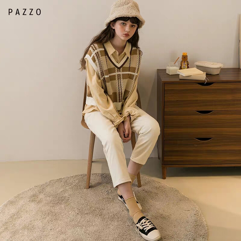 PAZZO│PAZZO│SWEET P40006882 BUTTER奶油花生酱V领针织背心