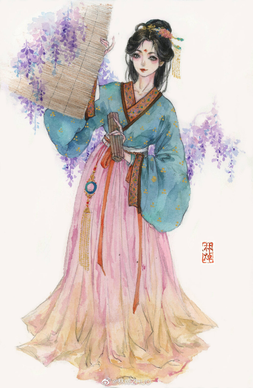 古风水彩美人作者林焯