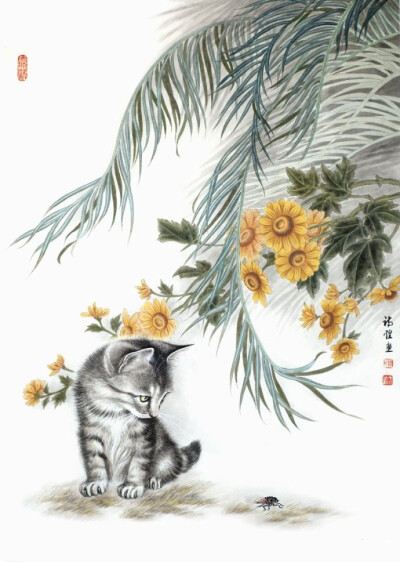 魏诗煌工笔猫作品 ~~ 魏诗煌出生书香门第，系清名门之后。幼濡家学，长期临池不辍，书法、篆刻、绘画均有涉足，曾拜著名国画大师杨建侯习画花鸟、山水，后专攻翎毛工笔，尤擅画猫，喜兼工带写，其笔下所画之猫，小猫…