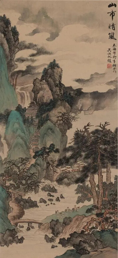 吴湖帆《江天暮雪》—橘子洲
潇湘水涌向橘子洲，此地自古为长沙名胜，东望长沙，西瞻岳麓。
当大雪纷飞，白雪江天浑然一色，世间万物寂寂无声，江中商船落帆泊岸，雪光上的暮色烟雾一样漂浮不定，人的心情也就格外…