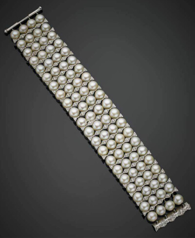 白金四股珍珠手镯，2019年11月9日意大利米兰IlPonte拍卖行珠宝拍卖专场