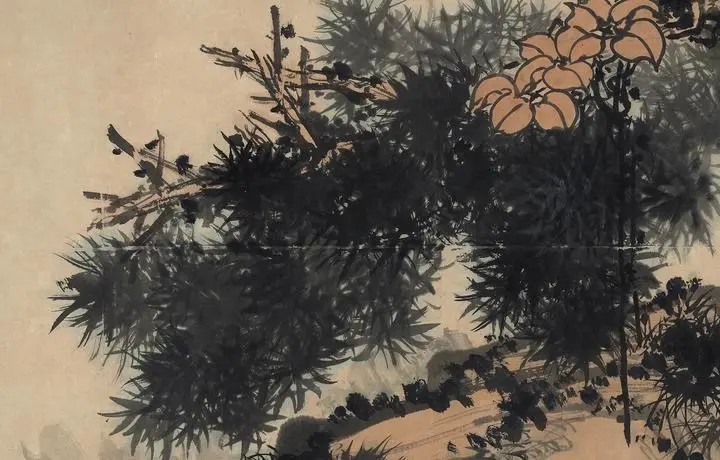 潘天寿，《初晴》“局部”， 戊戌（1958年）作，140.5×364.0 cm
11月18日，中国嘉德2019年秋拍“大观——中国书画珍品之夜·近现代”专场中潘天寿巨作《初晴》以2.0585亿元成交。这件作品从1.2亿起拍，经14轮竞价，以 1.79亿落槌。这也是潘天寿作品在拍卖市场中的第三高价。