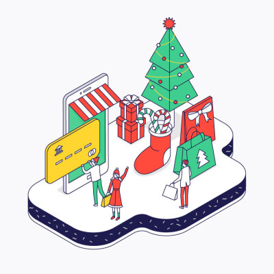 【更多点头像】2.5d圣诞节平安夜松树老人麋鹿手机网页专题插画海报设计素材