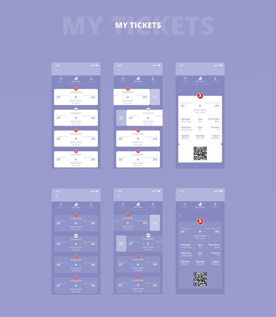 【更多点头像】蓝紫色飞机火车公交出租票务在线预订手机APP界面UI设计素材