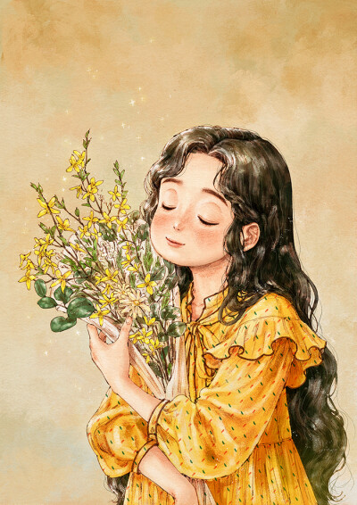 像春天般温暖的梦 ~ 来自韩国插画家Aeppol 的「森林女孩日记-2018」系列插画。