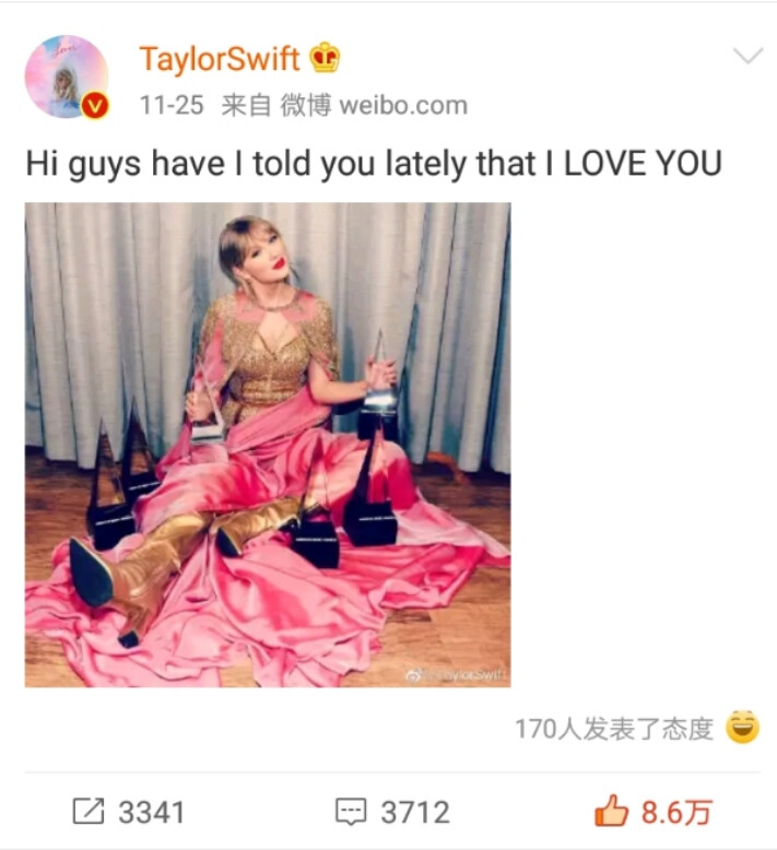 #2019全美音乐奖# 霉霉Taylor Swift最新全美音乐奖钢琴弹唱《Lover》！太美了，还有舞伴
AMA颁奖