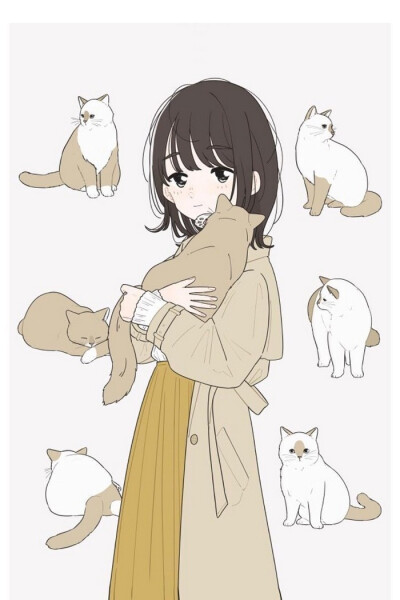 少女 猫咪 插画 画师百瀬たろう作品